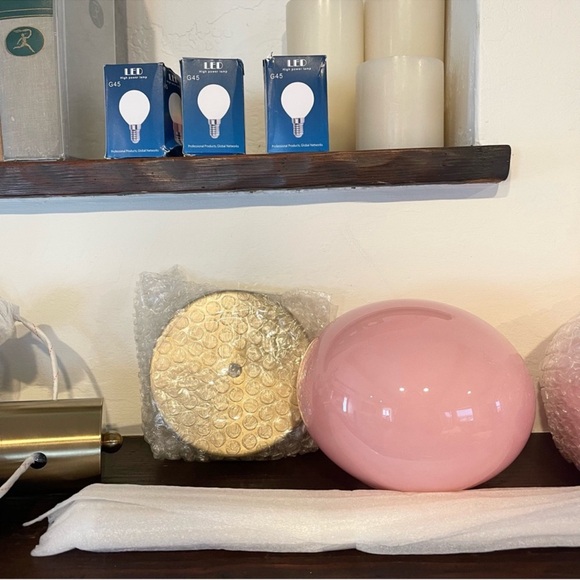 NEW Mid Century Modern Pink & Gold Pendant Light Ceiling Fixture - Picture 9 of 11